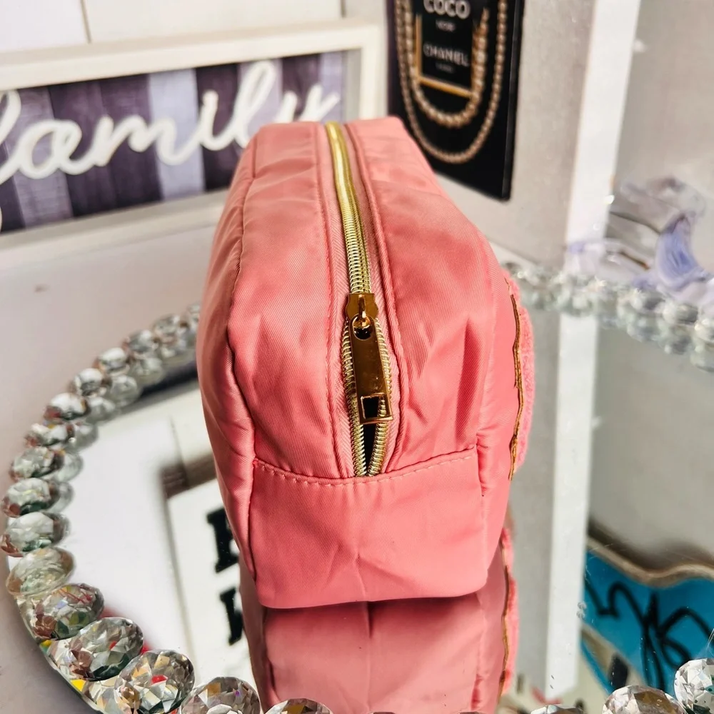 Pink Cosmetic Bag with Gold Accents 9X5